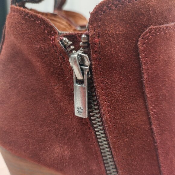 Lucky Brand Yahir Suede Wedge Raisin Burgandy Ankle Booties Women US 9M / 40 - Picture 2 of 13